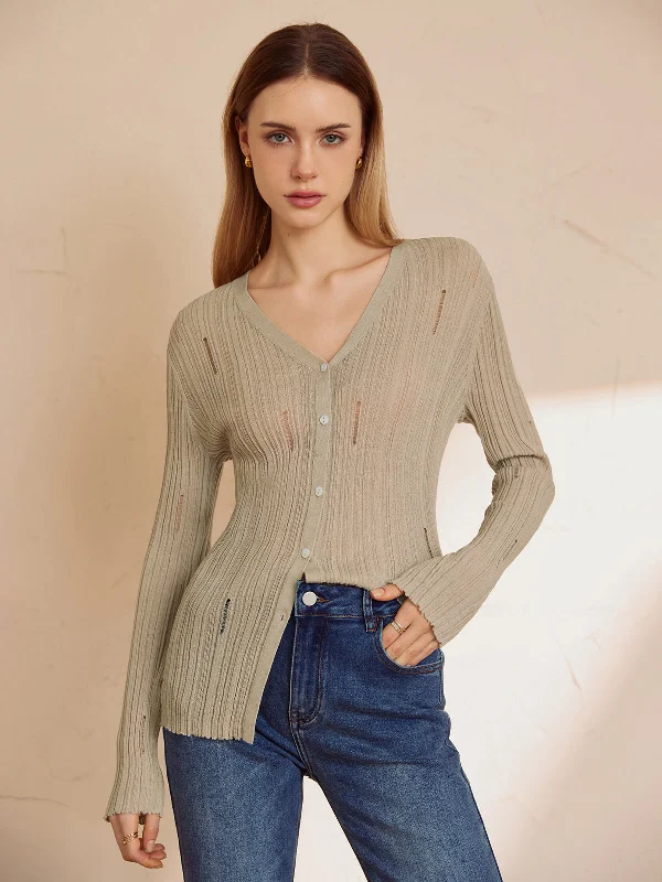 Ripped Button Graceful Long Sleeve Shirt