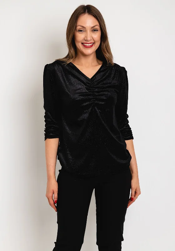 Leon Collection Ruched Detail Shimmer Blouse, Black