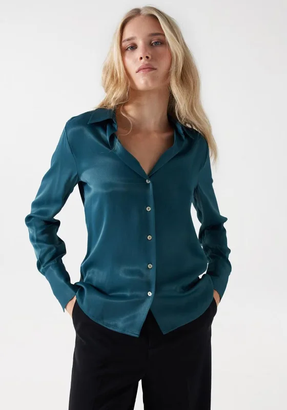 Salsa Satin Feel Blouse, Petroleum Green