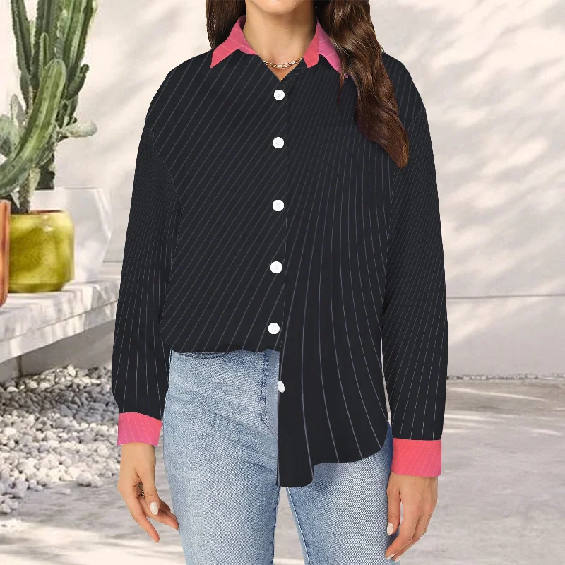 Midnight Coral Curvestripe Long Sleeve Pocket Button Shirt