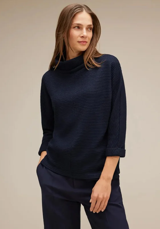 Street One Ribbed Structured Sweater, Deep Blue