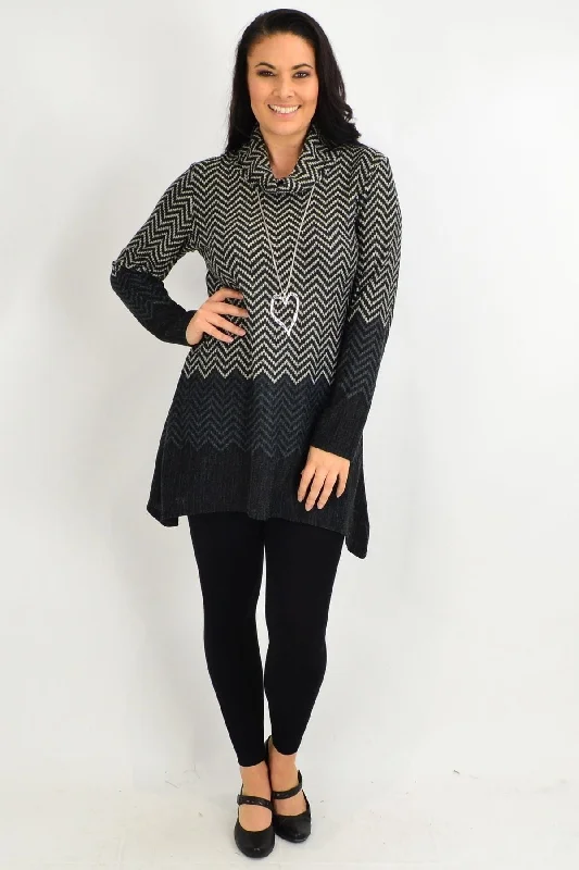 Grey Zig Zag Roll Neck Winter Tunic