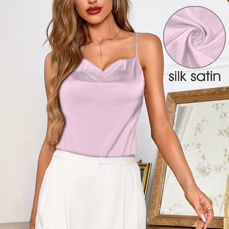 Light Pink Drop Neck Silky Satin-like Cami Top