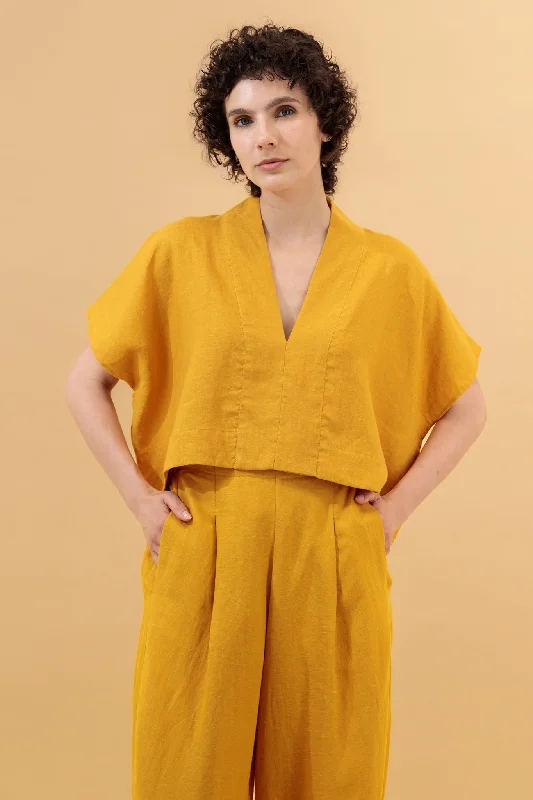 Ivy Kimono Linen Top Mustard