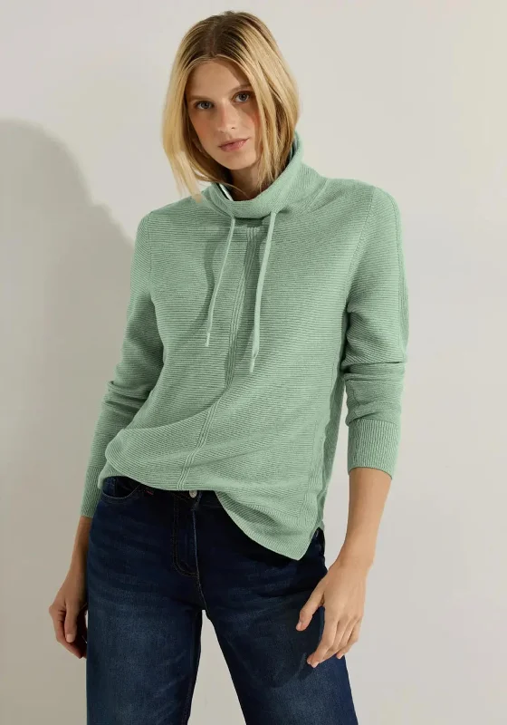 Cecil Drawstring Neckline Ribbed Sweater, Clear Sage Green