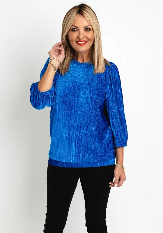 Fransa Madison Ribbed Velour Blouse, Blue