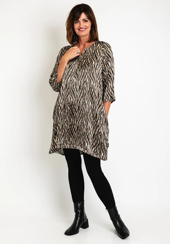 Pont Neuf Mara Zebra Print Satin Tunic Top, Gold