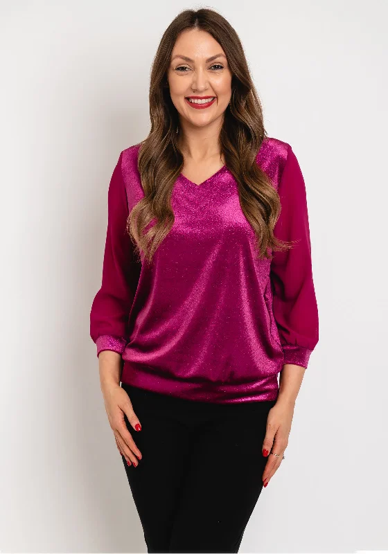 Leon Collection V-Neck Shimmer Blouse, Pink