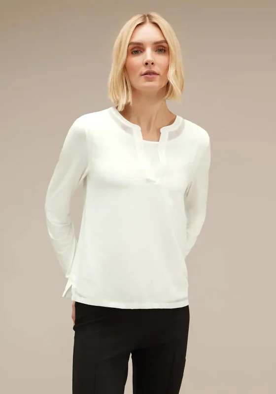 Street One V-Split Neck Chiffon Top, Off-White