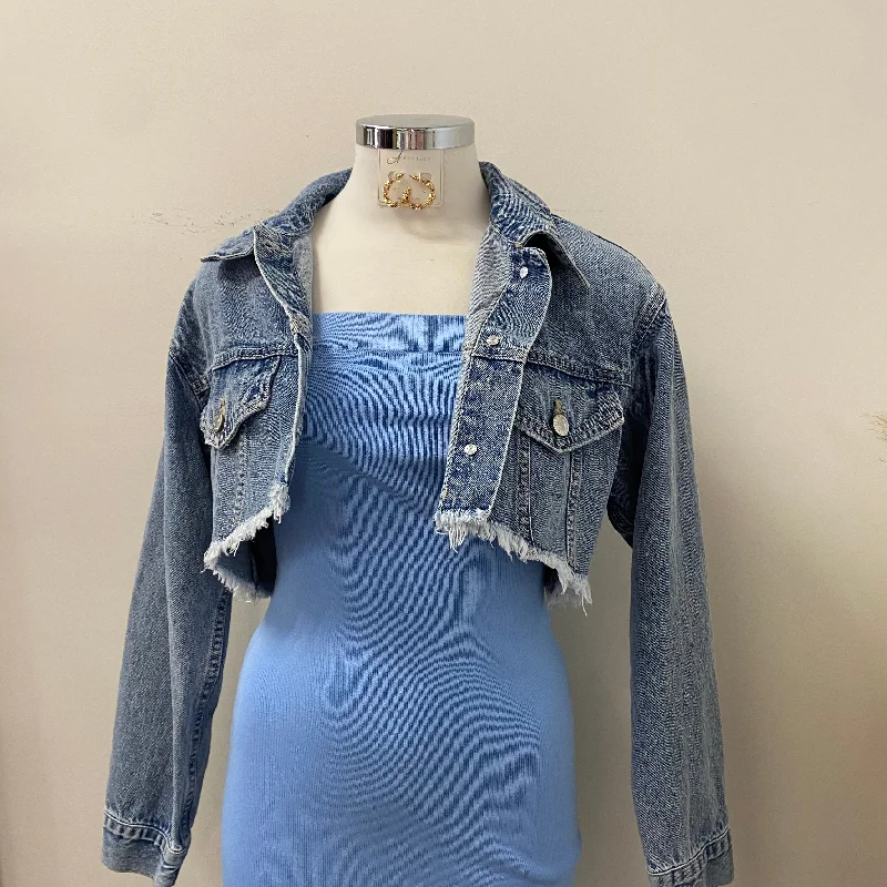 Crop Denim Jacket-Denim