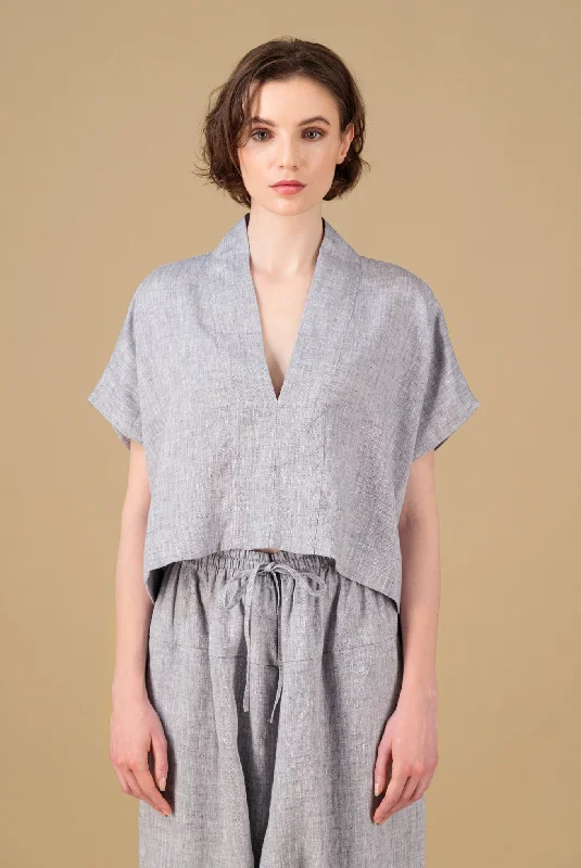 Ivy Kimono Linen Top Faded Denim