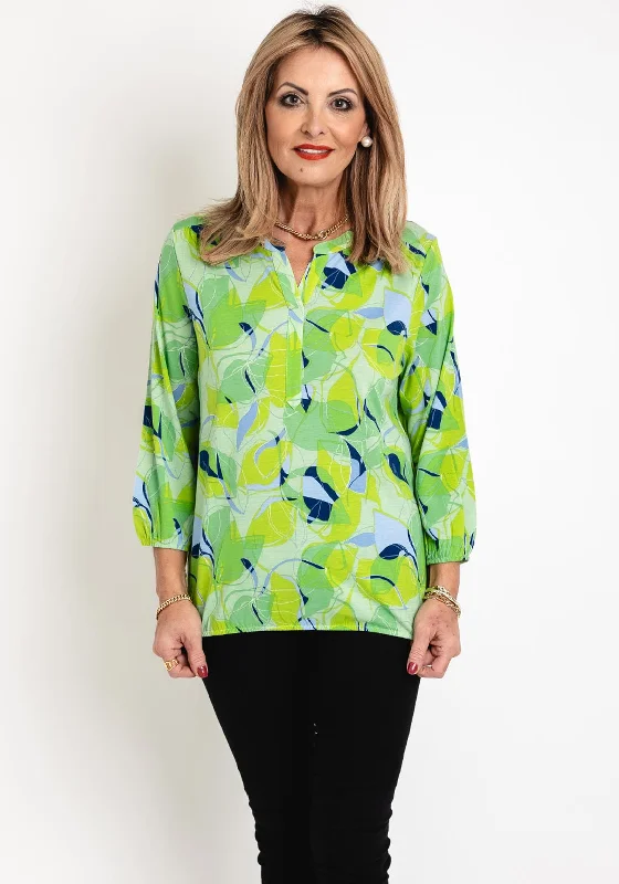 Olsen Clara V-Split Neckline Floral Top, Kiwi