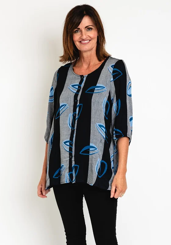 Pont Neuf Thorid Stripe Print Top, Sapphire Blue