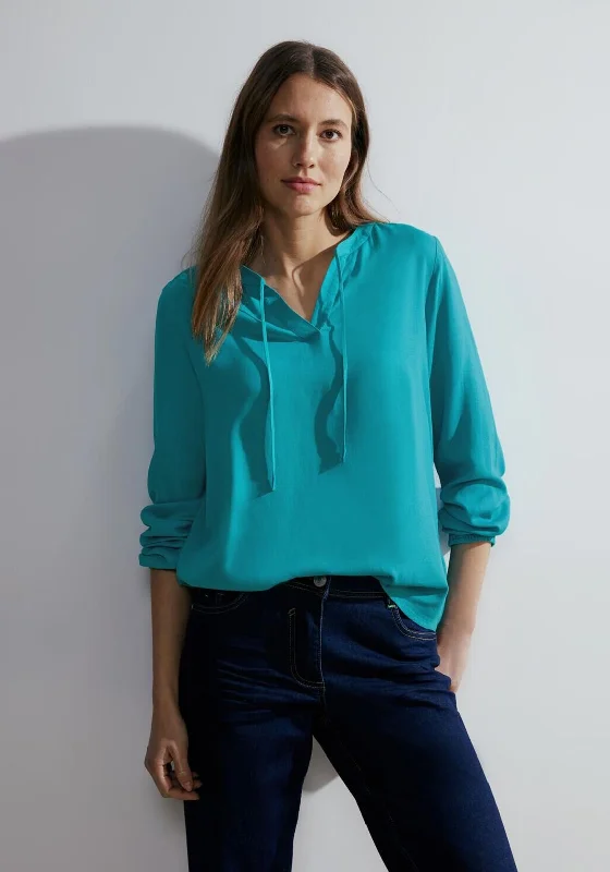 Cecil Slit Neckline Tunic Top, Frosted Aqua Blue