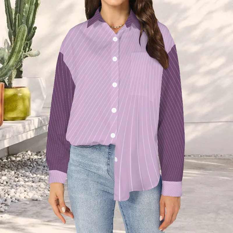 Mauve Curvestripe Long Sleeve Pocket Button Shirt