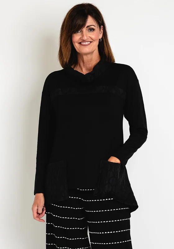 Ever Sassy Honeycomb Contrast Top, Black