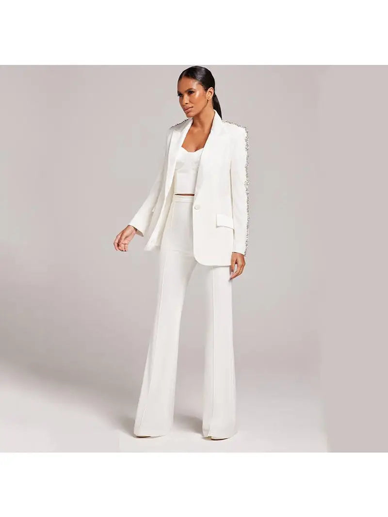 Calista White Two Piece Set with Rhinestone Arm