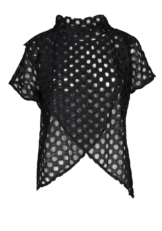 Nu Denmark Taya Crossover Cutout Pattern Top, Black